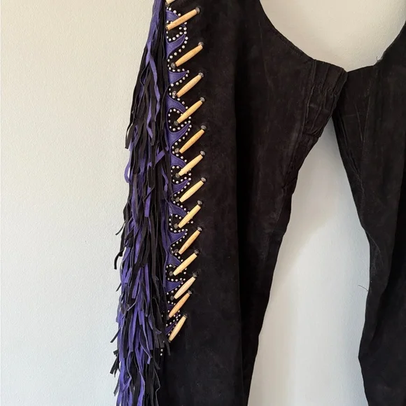 Beautifully Embellished Black Suede Chaps - Picture 4 of 7